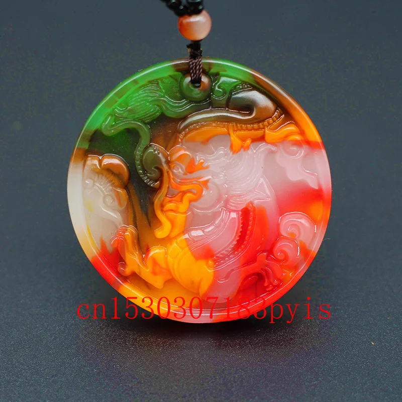 Цветное ожерелье с подвеской в виде Нефритового дракона китайские резные