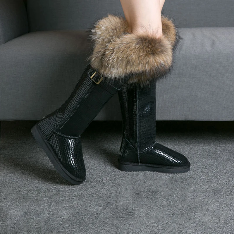 ; модные высокие зимние сапоги; botas mujer; женская зимняя обувь из натуральной кожи с натуральным лисьим мехом;