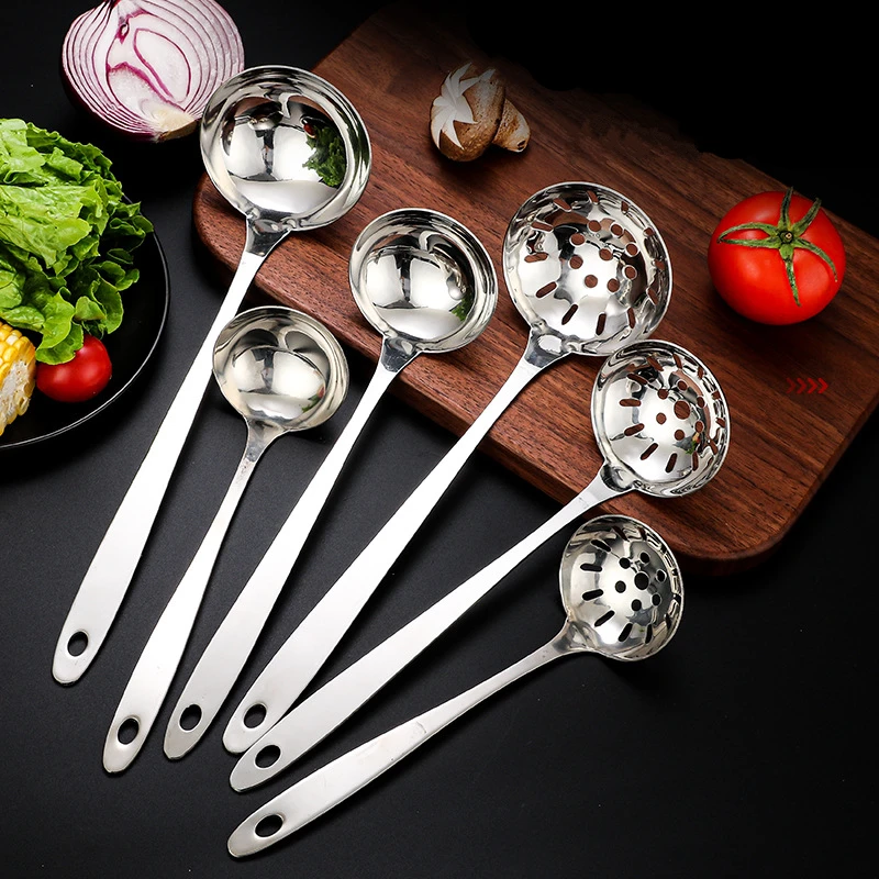 

Long Handle Stainless Steel Soup Spoon Colander Kitchen Tableware Hot Pot Ladle Ramen Noodles Tablespoons Cooking Utensils