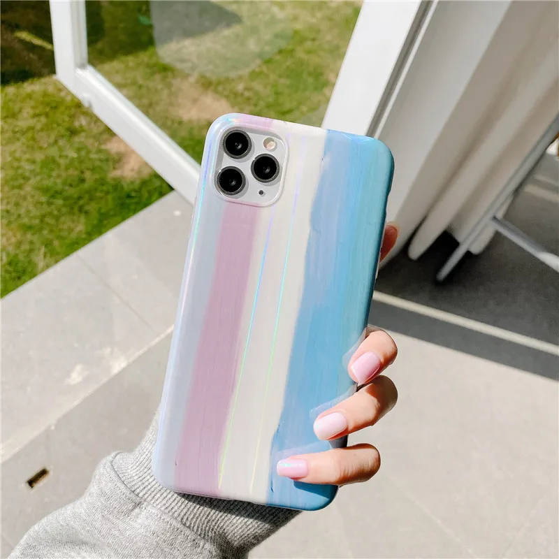 Милый чехол для телефона iPhone 11 Pro Max Xr Xs X 7 Plus 8 siliocne ретро Радужный лазерный луч