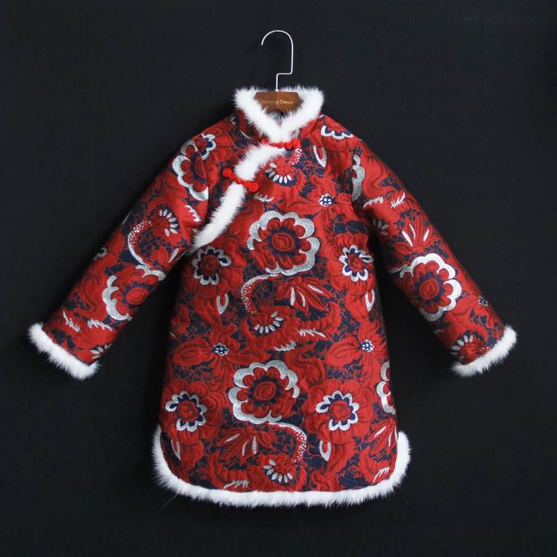 

Girls' Qipao skirt autumn and winter new Qipao improved Qipao skirt long sleeve hair collar Qipao New Year's greetings