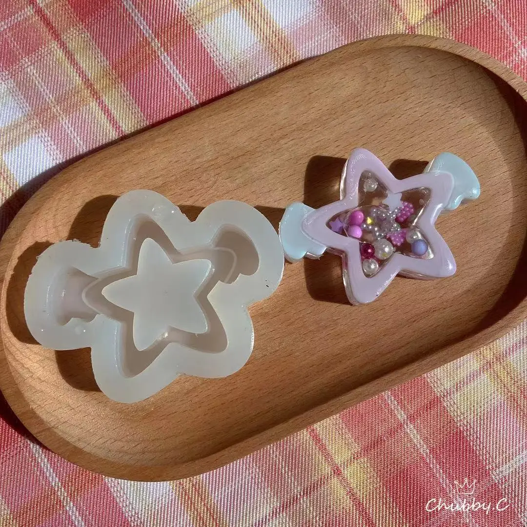

3D cute star with wing quicksand bottle resin shaker mold wing silicone mold handmade replication star shape