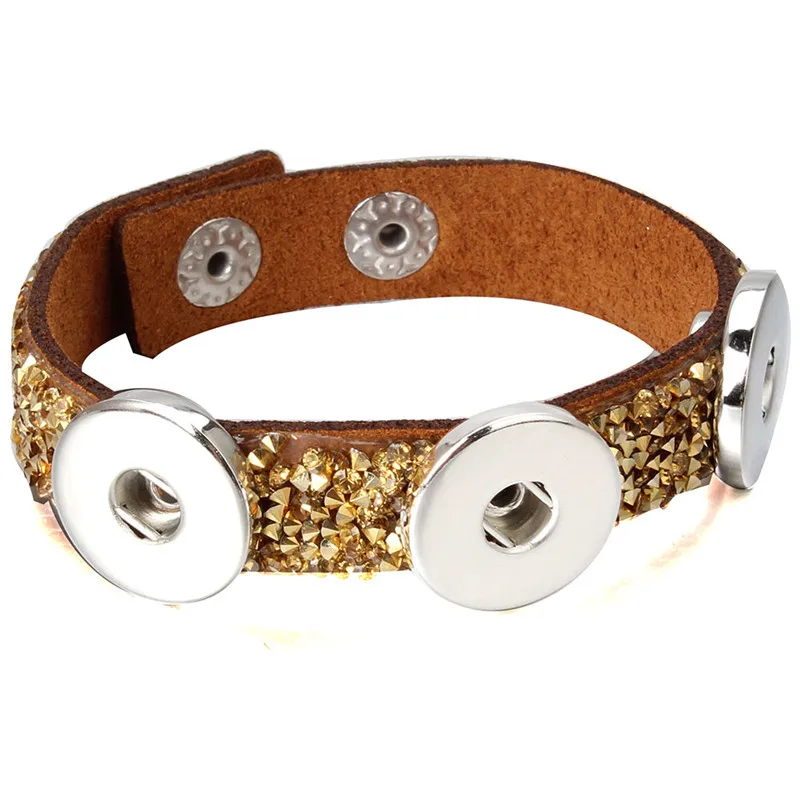 Новые ювелирные изделия Стразы кожаный браслет с застежкой 3 кнопки браслеты