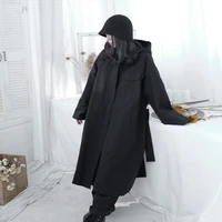 ladies hooded long woolen coat autumn and winter new black belt decoration loose pendant feeling of youth fashion trend coat
