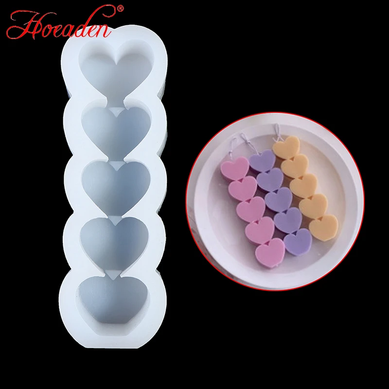

5 Holes Heart Shape Columnar Candle Mold DIY Aromatherapy Plaster MakingAA