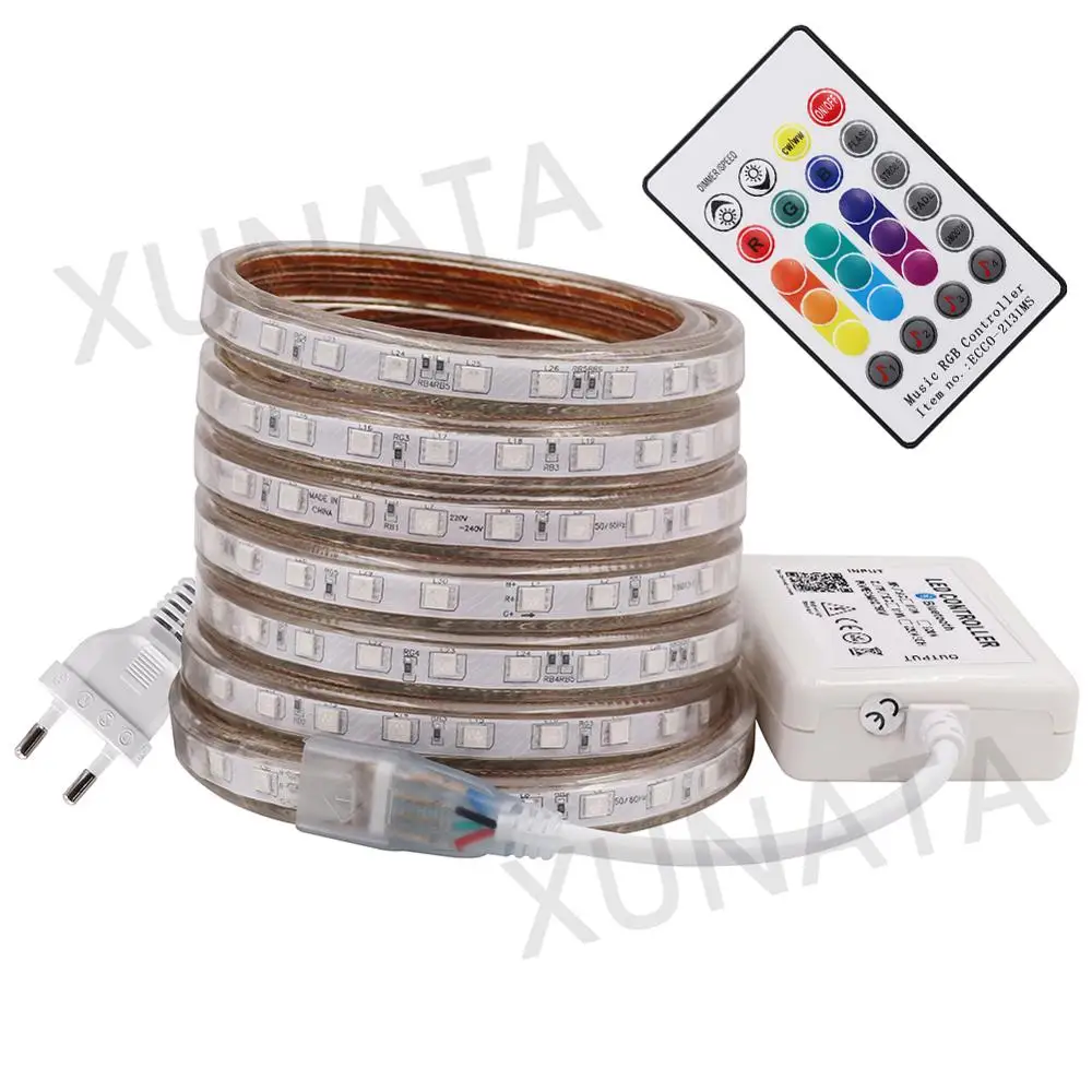 Музыка Светодиодный светильник полосы 110V 220V 60 светодиодный 5050 SMD RGB Гибкие полоски светодиодный светильник с 24-мя клавишами пульт дистанционного управления наружного и внутреннего декора