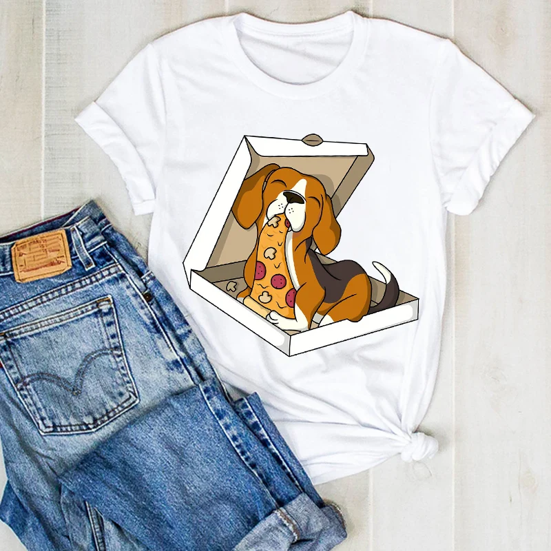 

Women Print Lady Dog Pet Summer Wave Ocean Printed Ladies Clothes Graphic T Tee Female Top Tshirt Womens Shirt Clothing T-shirt