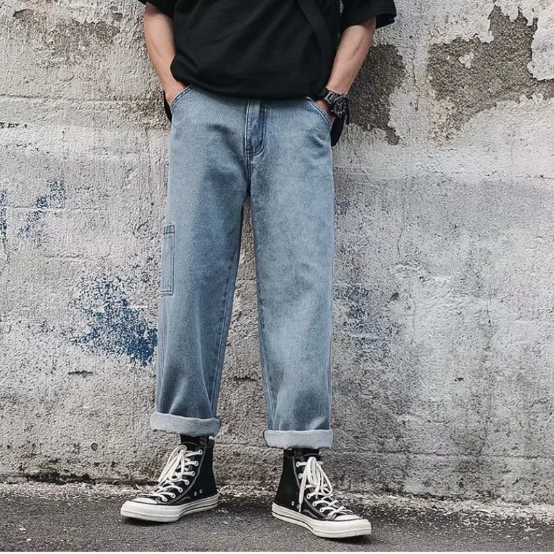 

Jeans Men Streetwear Wide Leg Denim Pant Loose Straight Baggy Men's Jeans Hip Hop Casual Skateboard Pants Water Wash Trousers