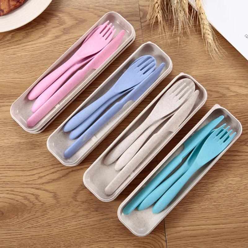 3 шт Детские наборы посуды многоразовые уличные столовые приборы коробка