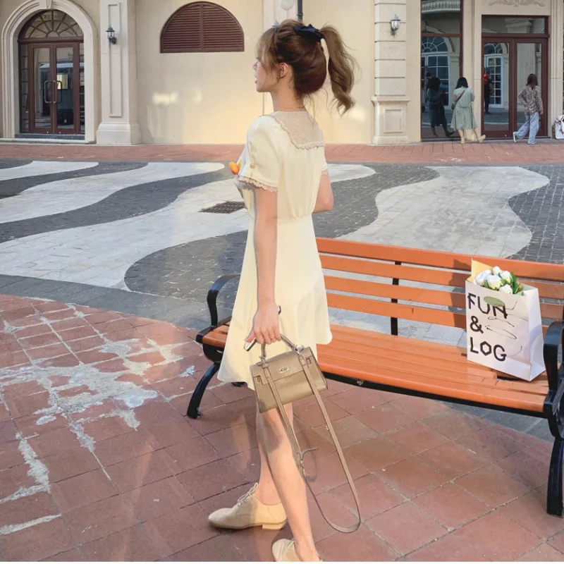 

vintage summer solid dresses women elegant kawaii korean patchwork sweet dress female casual holiday short sleeve dress 2021