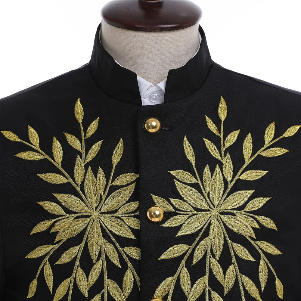 

Chinese Style Golden Leaves Embroidery Pattern Male Fashion Slim Fit Single-breasted Suits Men Chorus Performance Blaser Jacket
