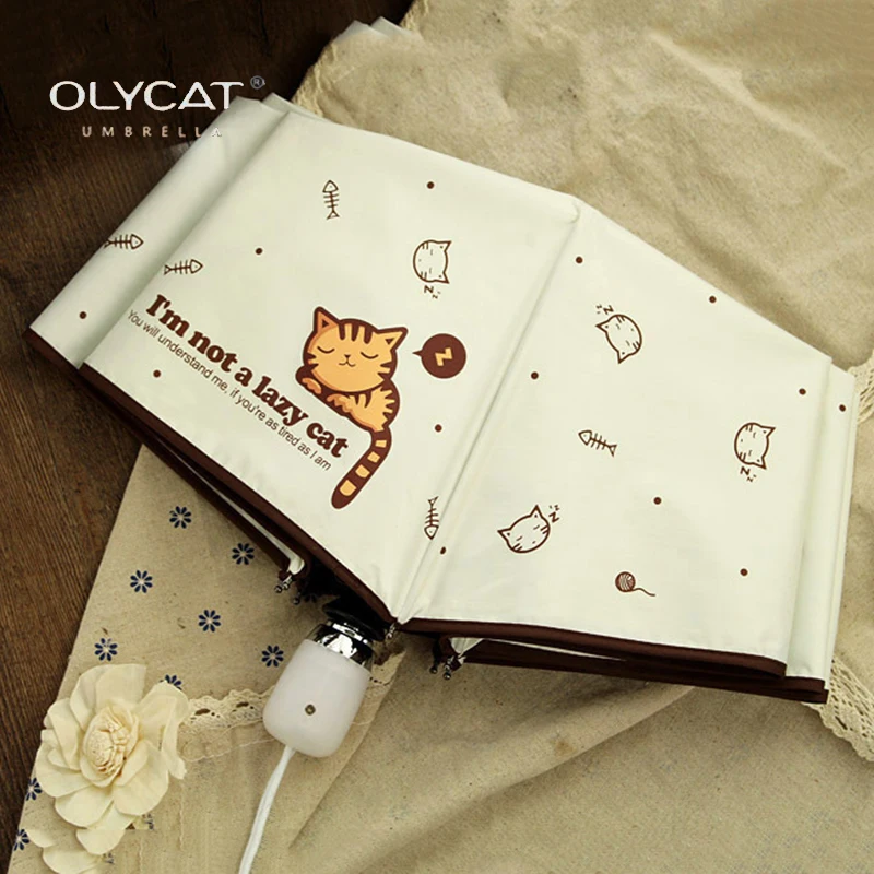 

Cute Automatic Umbrella Rain Anti Uv Parasol Women Cat Folding Umbrellas Windproof Travel Black Coating Sombrillas Girl Gift S28