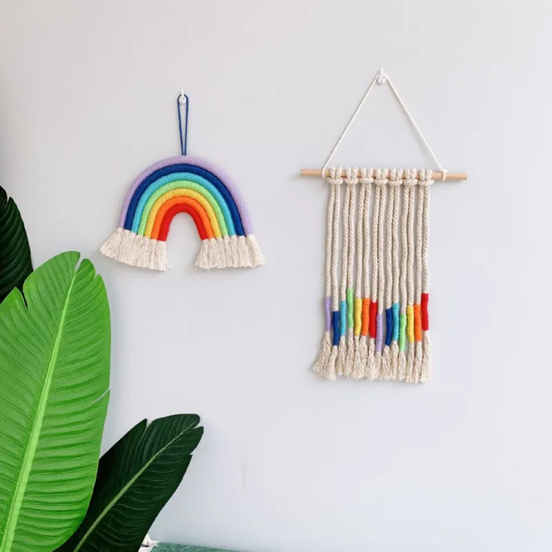 

Rainbow Hand Woven Tapestry Home Wall Hanging Decor For Girl Child's Bedroom Living Room Photo Props Decoration