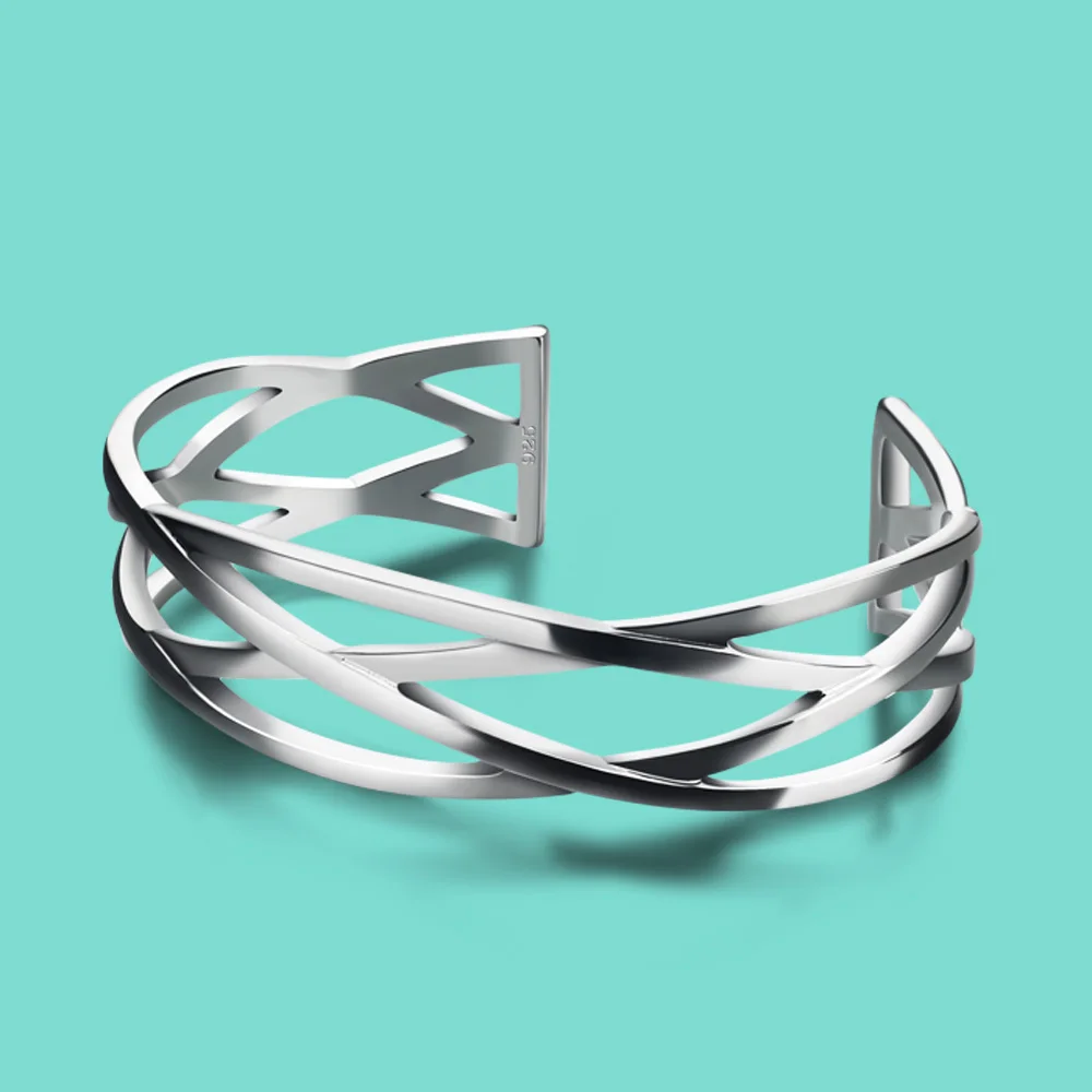 

New Women's 925 Sterling Silver Bracelet Fashion Geometric Element Solid Silver Bangle Open Bracelet Jewelry Free Adjustment