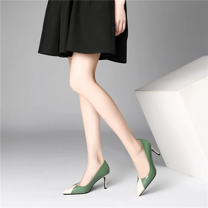 

2020 Top Seller - High Quality Women High Heels Pointed High Heels Office Party Woman Shoes Genuine Leather Hit Color High Heels