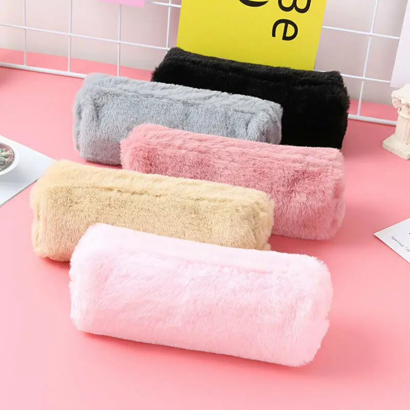 

Girl Cute Plush Fuzzy Fluffy Pencil Case Kawaii Pencilcase School Pen Case Supplies Makeup Pouch Coin Purse Storage Bag Box