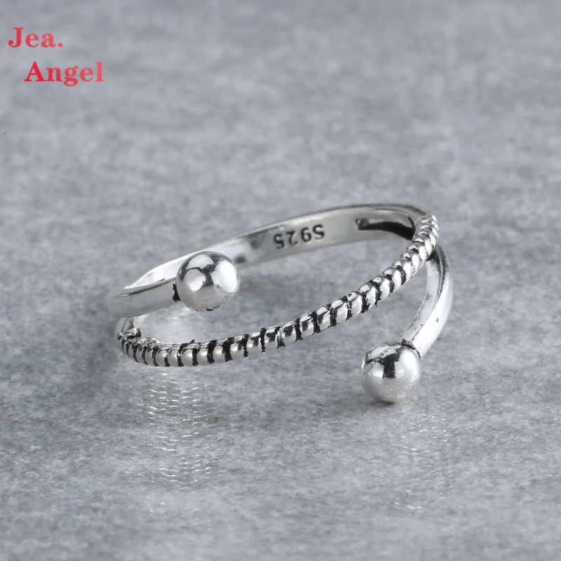

Jea.Angel 925 Серебряные винтажные двойные круглые Открытые Кольца женские указательный палец Ретро Модные ювелирные изделия ручной работы пода...