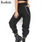 Брюки-карго женские черные с высокой талией и завышенной талией