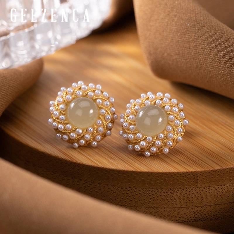 Женские серьги гвоздики с нефритовой раковиной простые в Корейском стиле