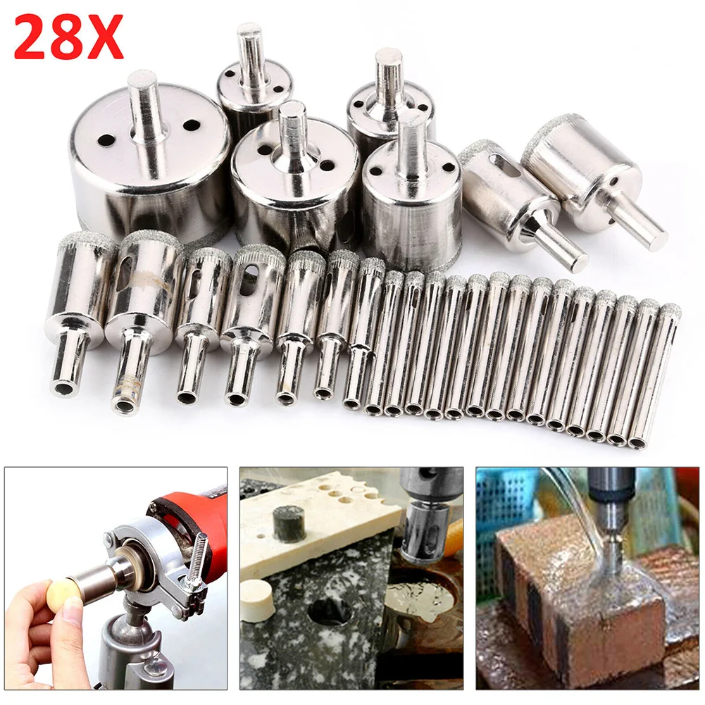

Granite Drill Bits Nickel Plated Steel 28Pcs Diamond Set Cutter Marble