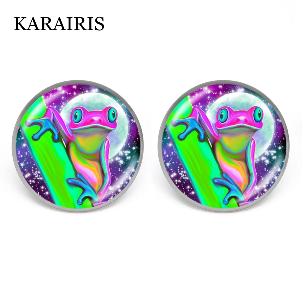 

KARAIRIS 2020 Colorful Bohemian Frog Earrings Vintage Colorful Round Glass Dome Women Stud Earrings Summer Fashion Jewelry