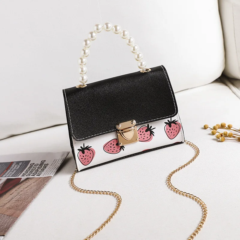 

Textured Mini Woman's Handbag 2021 New Trendy Fashion Sweet Girl Strawberry Portable Pearl Messenger Small Square Bag Trend