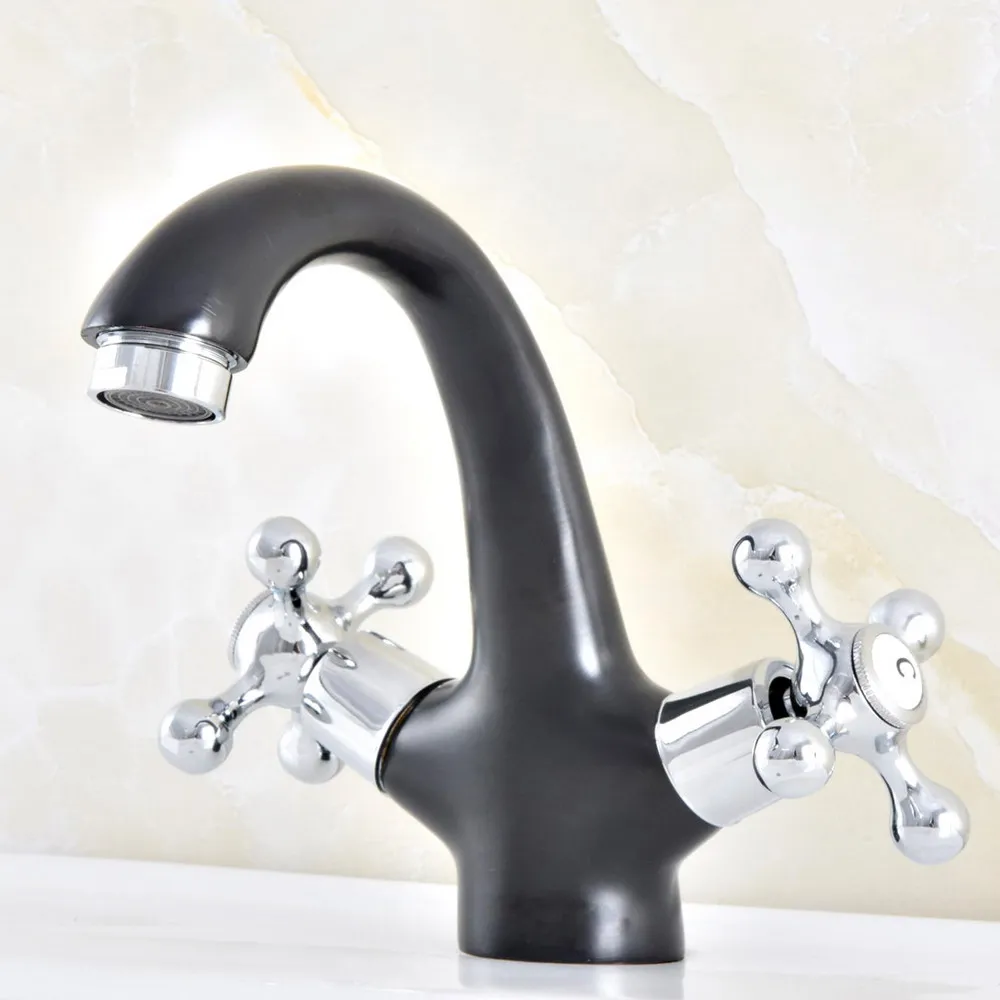 

Silver Black Brass Double Handle Bathroom Sink Faucet Vanity Hot Cold Mixer Water Tap Dnf477
