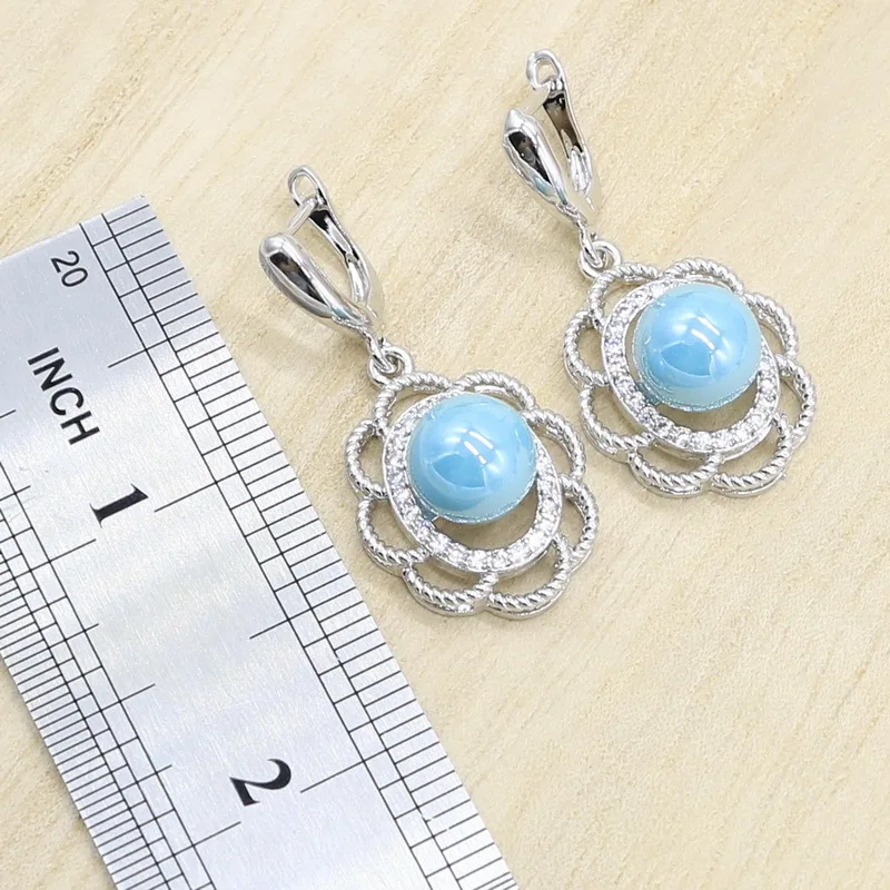 Женские наборы свадебных украшений с синим жемчугом серебряного цвета серьги