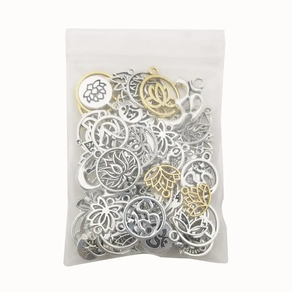 Оптовая продажа 80 штук серебряных смешанных подвесок с цветком лотоса для йоги