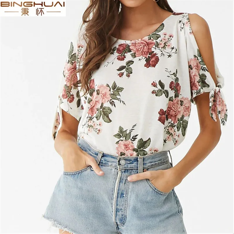 

Летняя Повседневная футболка с коротким рукавом, женский сексуальный топ с открытыми плечами, футболка в стиле Харадзюку, богемная футболк...