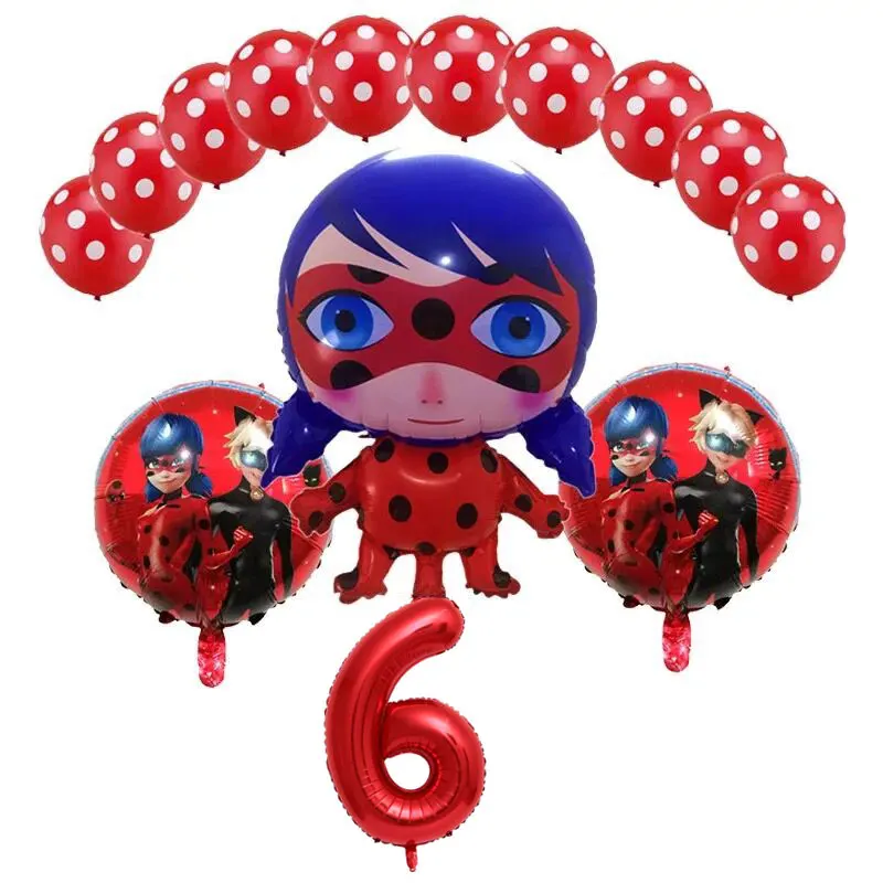 Balloons-36-14pcs 6 шт./компл. из мультфильма, популярная яркая детская одежда с рисунком "Божья коровка" Фольга воздушные шары День рождения украшения божья коровка гелиевый Майларовый и 32 дюймов шара с цифрой - Цвет: Balloons-36-14pcs