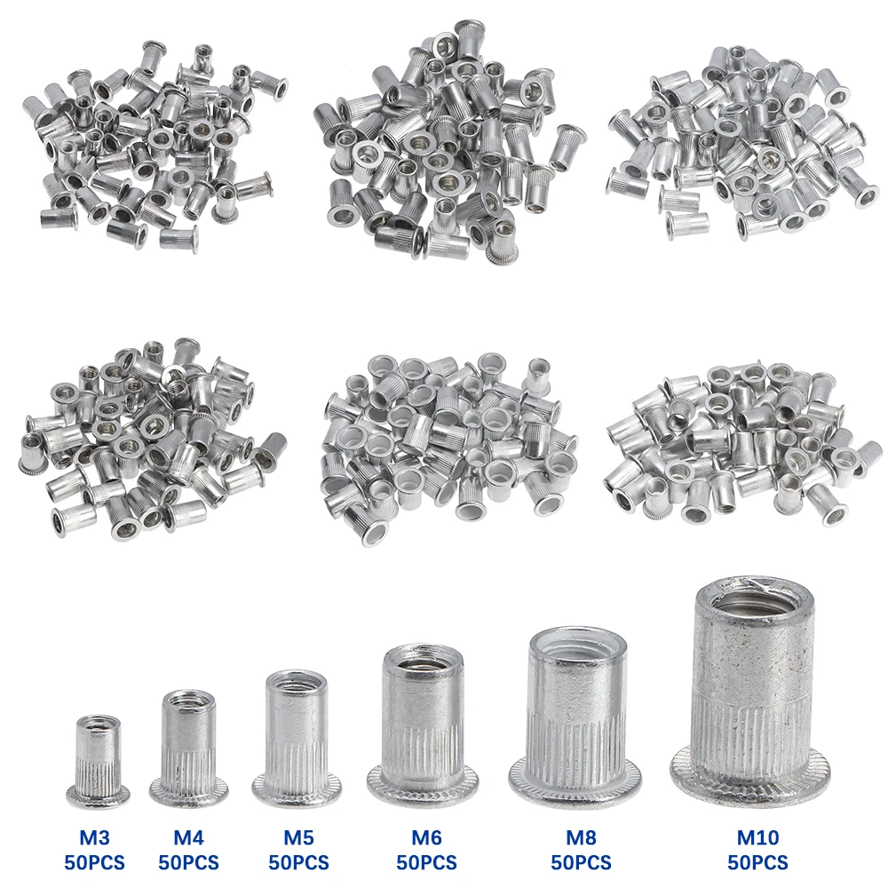 

100/50PCS M3 M4 M5 M6 M8 M10 Aluminum Alloy Flat Head Threaded Rivet Insert Nutsert Cap Rivet Nut