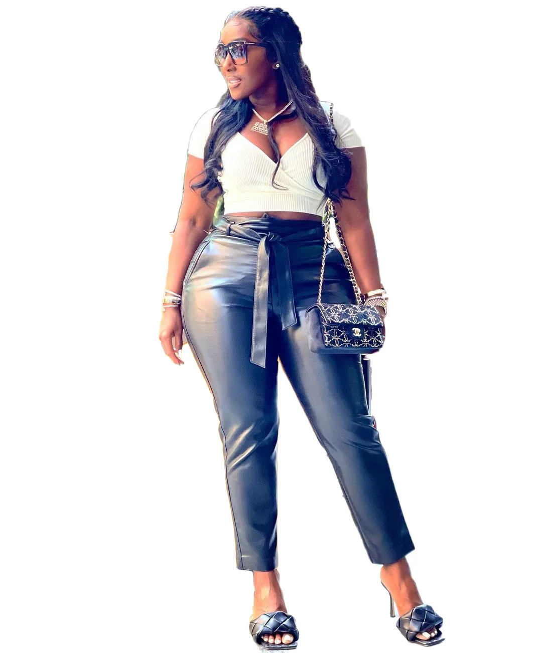 

RStylish 2021 Fall Fashion Women Solid Color Streetwear Back Zipper High Waist Stretchy PU Leather Pants With Belt
