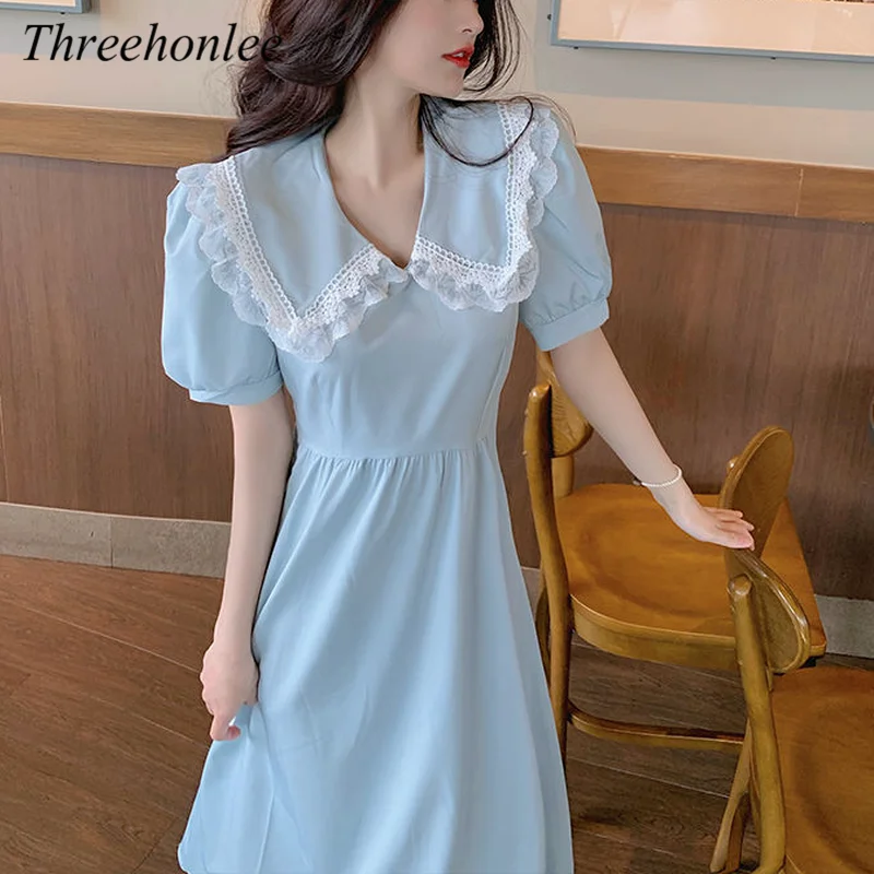 

Женское винтажное длинное платье, повседневное элегантное платье во французском стиле с воротником «Питер Пэн» и пышными рукавами, лето 2021