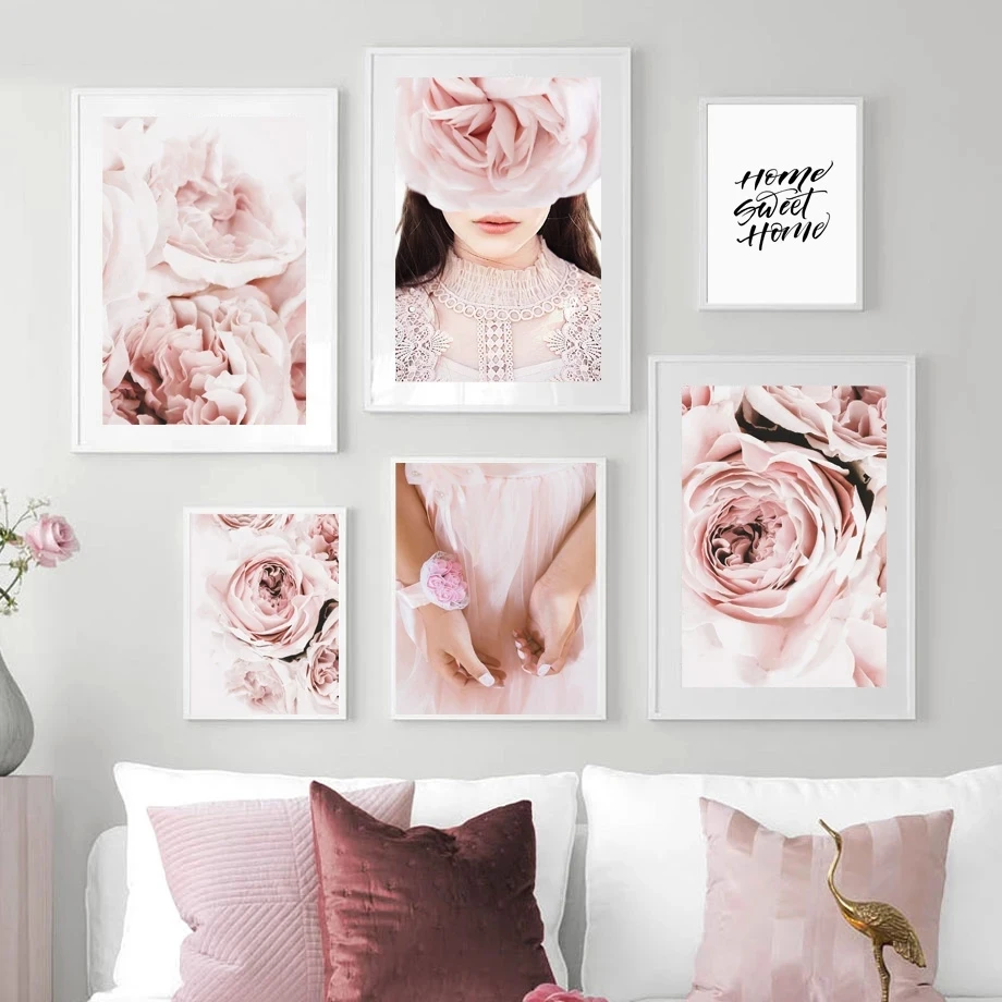

Nordic Vintage Pink Peony Rose Flower Plant Girl Quotes Landscape Posters And Print Wall Art Canvas Painting Pictures Home Decor