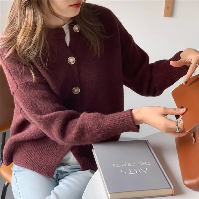 2021 Women Autumn Winter New Loose O-neck Cardigan Coats Female Solid Color Knitted Jackets Ladies Warm Sweater Overcoats P281 |