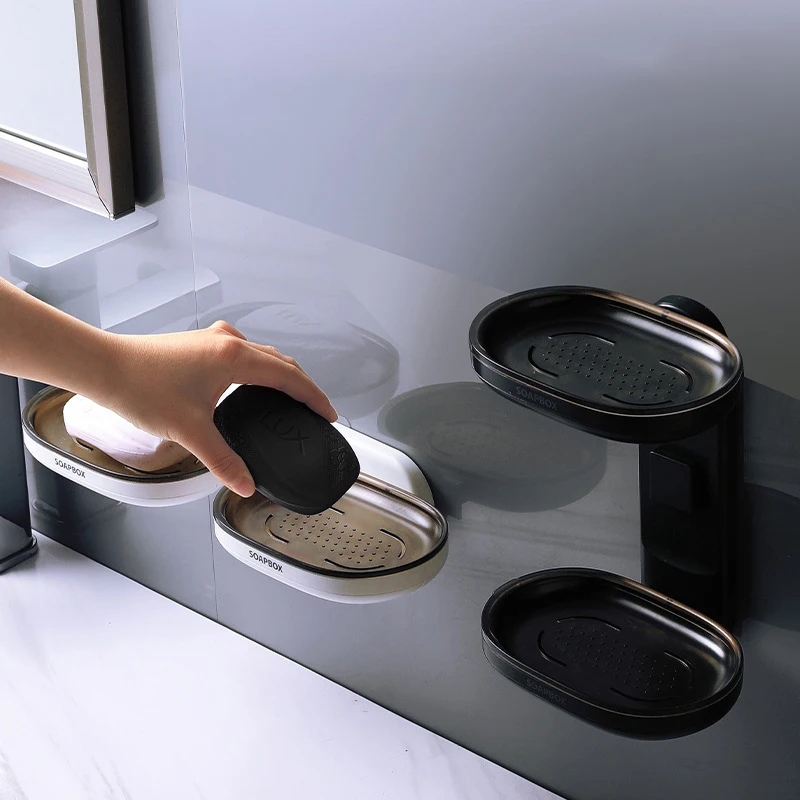 double layer wall mounted soap dishes box drain sponge holder storage rack for bathroom accessories toiletries organizer kitchen free global shipping