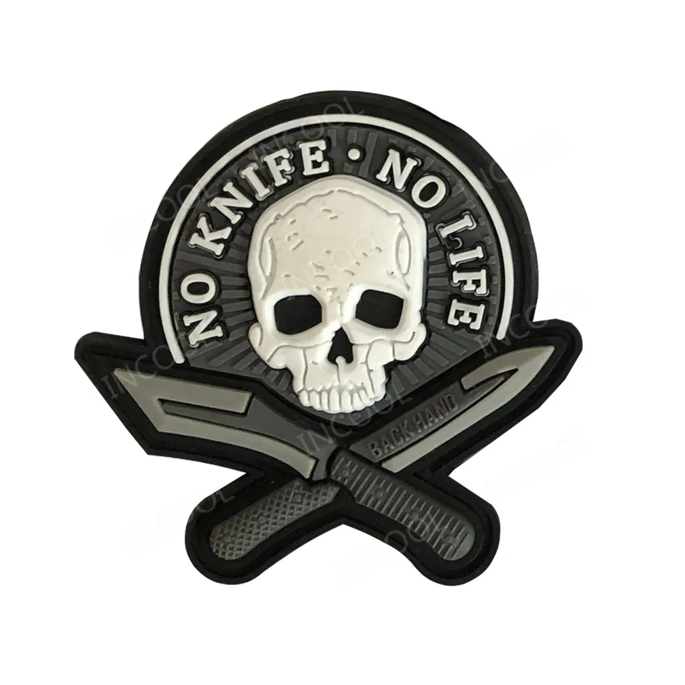 Без ножа, без жизни, ПВХ, Череп, патчи, тактический военный боевой дух, декоративные патчи, боевые резиновые значки для кепки, рюкзака, сумки для одежды