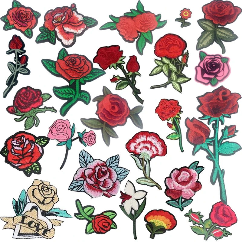 Разнообразные розы разные цвета 24 шт. вышитые нашивки для футболки одежда