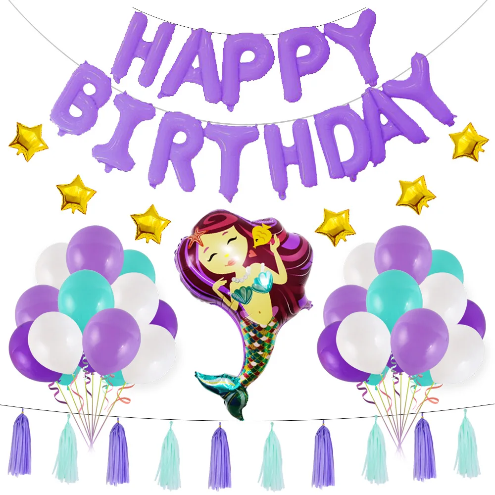 

Mermaid Theme Foil Balloon Mermaid Tail Happy Birthday Wedding Cake Decora Balloon Baby Shower Party Supplies
