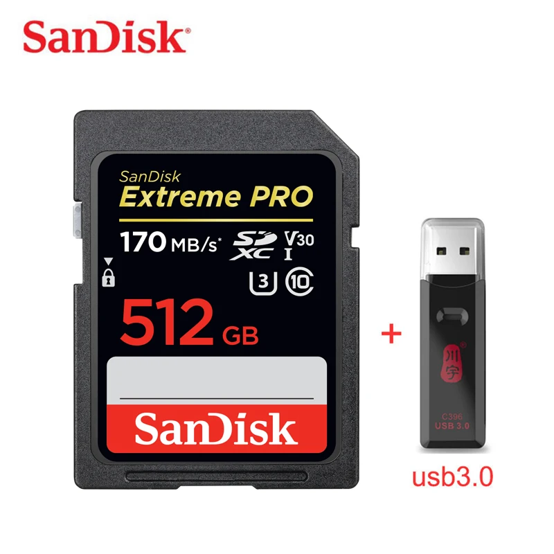 Карта памяти SANDISK EXTREME PRO высокоскоростная скорость чтения 170 МБ/с./с записи 90 SDHC/SDXC