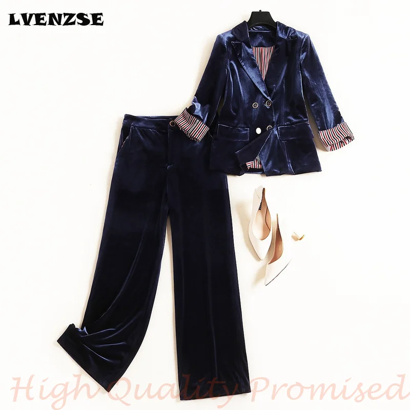 LVENZSE женские костюмы с асимметричными полосатыми штанами однобортный Блейзер и