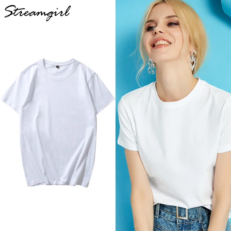 

Women's T-shirt Basic White T Shirt Women Cotton Summer Plus Size Short Sleeve Loose Womens Tee Shirts For Ladies Tshirts Cotton