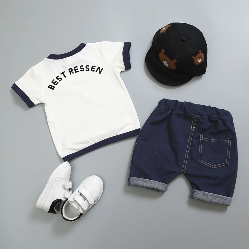 Комплект летней одежды из хлопка для мальчиков и девочек повседневная детская