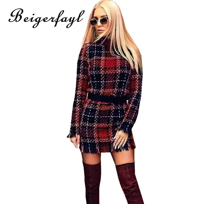 Beigerfayl 2019 осенне-зимнее Новое Женское платье с длинным рукавом приталенное