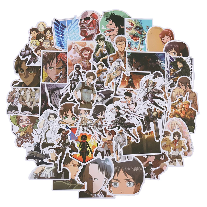 Pegatinas impermeables de PVC de Anime ataque a los Titanes, tabla de Skate de nevera, Maleta, Grafiti de manualidades, 50 unidades por paquete-0