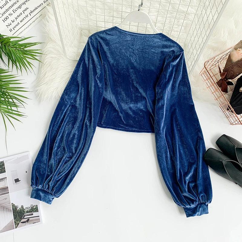Новый укороченный топ Женская бархатная футболка с квадратным воротником и