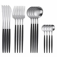 black silver tableware set stainless steel cutlery forks spoons knives dinnerware set matte black dinner set kitchen flatware