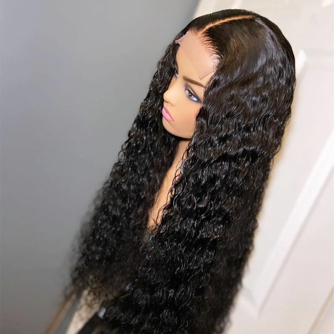 

Long Curly Lace Frontal Wig With Baby Hair Jet Black Middle Part Synthetic hair Preplucked High Temperature For Black Women