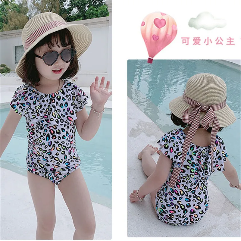 Новый детский купальник для девочек цельный костюм с леопардовым принтом